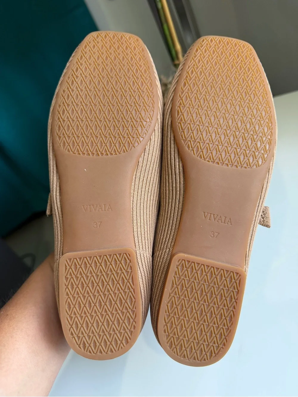 VIVAIA Margot Mary Jane Square Toe Flats - Nutmeg / Beige (Size EU 37 / US 6.5)